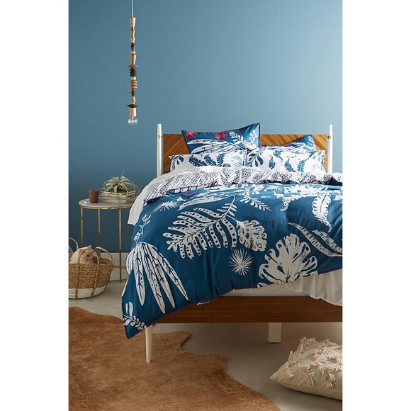 Anthropologie Other - Anthropologie Twin Duvet Cover Palmera Blue Comforter Bedding Palm Tiki Tropical